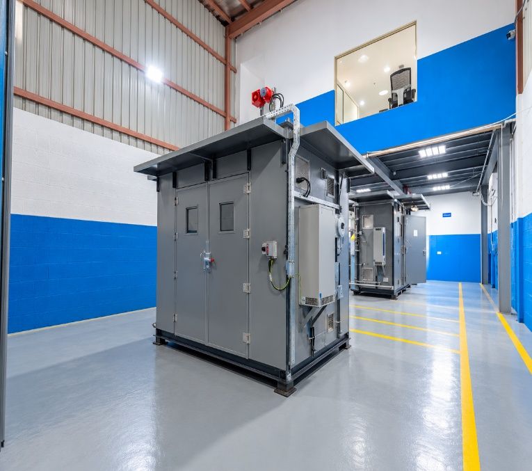 Fabricated analyzer shelters assembled side by side in the Al Khobar workshop